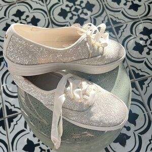 💙 ♠️ KEDS For KATE SPADE Triple Glitter Platform Sneakers Satin Laces Size 9